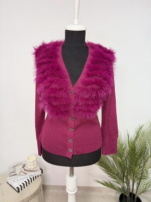 Cardigan blana naturala de vulpe Roccobarocco L