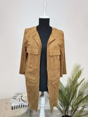 Cardigan lung imitatie piele intoara pret eticheta 49.99 euro H&M 36