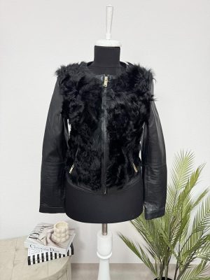 Geaca imitatie piele cu blanita naturala Zara S